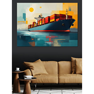 Modern Konteyner Yük Gemisi Dekoratif Kanvas - Mdf Ahşap Tablo 50x70 cm