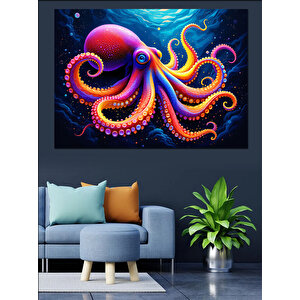 Renkli Dev Ahtapot Dekoratif Kanvas - Mdf Ahşap Tablo