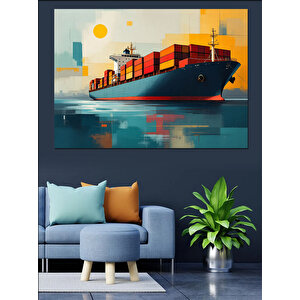 Modern Konteyner Yük Gemisi Dekoratif Kanvas - Mdf Ahşap Tablo 35x50 cm