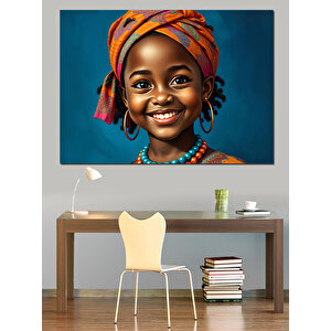 Gülen Yüzlü Afrika Kızı Dekoratif Kanvas - Mdf Ahşap Tablo 50x70 cm