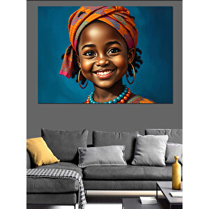Gülen Yüzlü Afrika Kızı Dekoratif Kanvas - Mdf Ahşap Tablo 50x70 cm