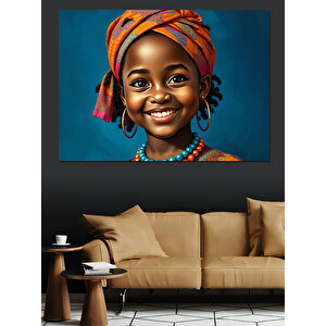 Gülen Yüzlü Afrika Kızı Dekoratif Kanvas - Mdf Ahşap Tablo 50x70 cm