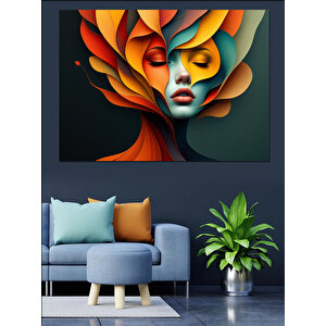 Renkli Soyut Yüz Portresi Dekoratif Kanvas - Mdf Ahşap Tablo 70x100 cm