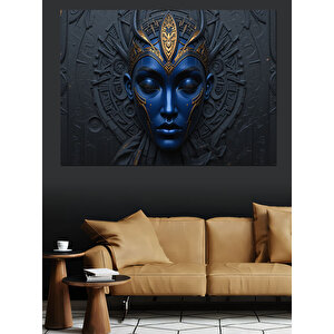 Mavi Heykel Yüzü Dekoratif Kanvas - Mdf Ahşap Tablo