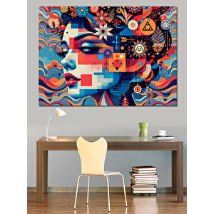 Soyut Renkli Kadın Yüzü Dekoratif Kanvas - Mdf Ahşap Tablo 35x50 cm
