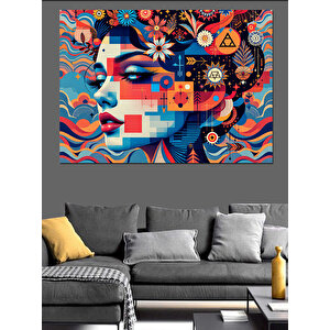 Soyut Renkli Kadın Yüzü Dekoratif Kanvas - Mdf Ahşap Tablo 50x70 cm