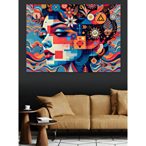 Soyut Renkli Kadın Yüzü Dekoratif Kanvas - Mdf Ahşap Tablo 50x70 cm
