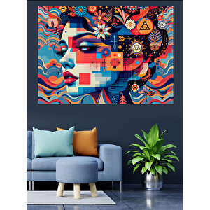 Soyut Renkli Kadın Yüzü Dekoratif Kanvas - Mdf Ahşap Tablo