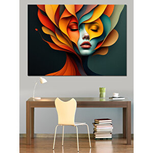 Renkli Soyut Yüz Portresi Dekoratif Kanvas - Mdf Ahşap Tablo