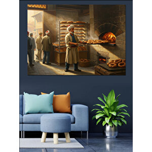 Fırında Sıcak Simitler Dekoratif Kanvas - Mdf Ahşap Tablo