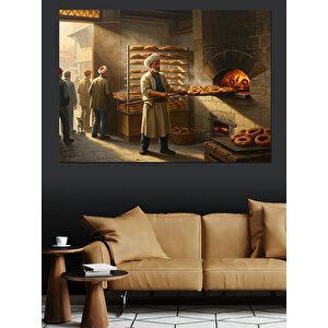 Fırında Sıcak Simitler Dekoratif Kanvas - Mdf Ahşap Tablo