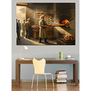 Fırında Sıcak Simitler Dekoratif Kanvas - Mdf Ahşap Tablo 25x35 cm