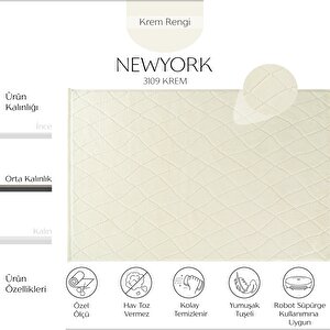 Newyork 3109 Krem Yumuşak Tuşeli Halı Kilim Salon Koridor Kesme Yolluk Dokuma Makine Halı 120x350 cm