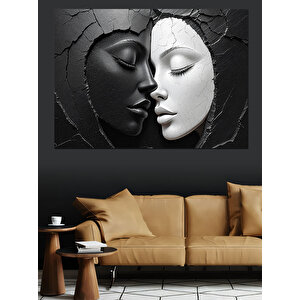 Siyah-beyaz Aşık Yüzler Dekoratif Kanvas - Mdf Ahşap Tablo