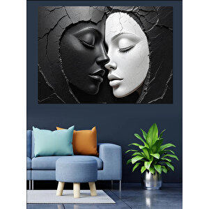 Siyah-beyaz Aşık Yüzler Dekoratif Kanvas - Mdf Ahşap Tablo