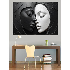 Siyah-beyaz Aşık Yüzler Dekoratif Kanvas - Mdf Ahşap Tablo 100x140 cm