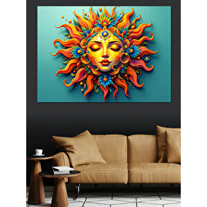 Turuncu Sarı Güneş Yüzü Dekoratif Kanvas - Mdf Ahşap Tablo 70x100 cm