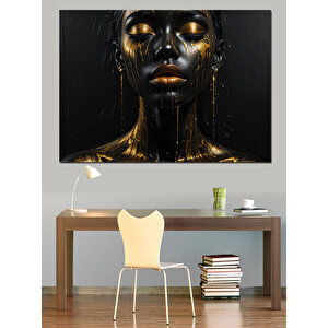 Altın Siyah Yüz Dekoratif Kanvas - Mdf Ahşap Tablo 50x70 cm
