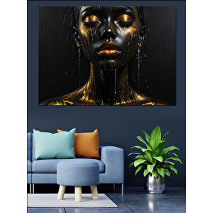 Altın Siyah Yüz Dekoratif Kanvas - Mdf Ahşap Tablo