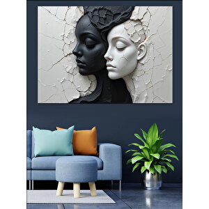 Siyah Beyaz Kadın Yüzleri Dekoratif Kanvas - Mdf Ahşap Tablo 70x100 cm