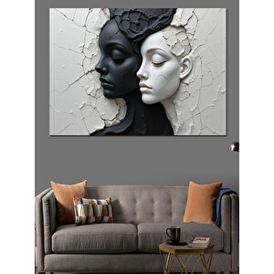 Siyah Beyaz Kadın Yüzleri Dekoratif Kanvas - Mdf Ahşap Tablo 70x100 cm