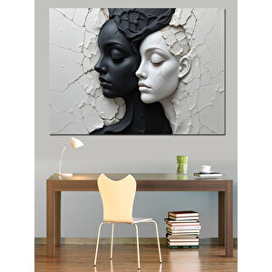 Siyah Beyaz Kadın Yüzleri Dekoratif Kanvas - Mdf Ahşap Tablo 70x100 cm
