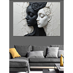 Siyah Beyaz Kadın Yüzleri Dekoratif Kanvas - Mdf Ahşap Tablo