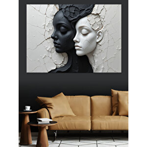 Siyah Beyaz Kadın Yüzleri Dekoratif Kanvas - Mdf Ahşap Tablo