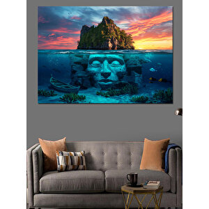 Sualtı Yüz Ve Kaya Dekoratif Kanvas - Mdf Ahşap Tablo 100x140 cm