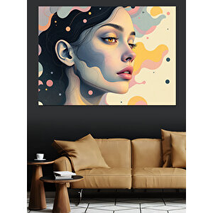 Soyut Yüzlü Renkli Kadın Dekoratif Kanvas - Mdf Ahşap Tablo 35x50 cm