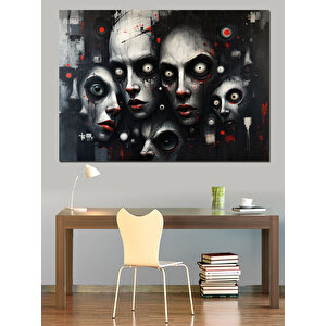 Soyut Korku Yüzleri Dekoratif Kanvas - Mdf Ahşap Tablo