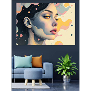 Soyut Yüzlü Renkli Kadın Dekoratif Kanvas - Mdf Ahşap Tablo 70x100 cm