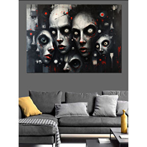 Soyut Korku Yüzleri Dekoratif Kanvas - Mdf Ahşap Tablo 100x140 cm
