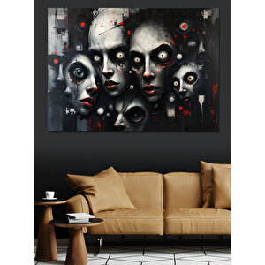 Soyut Korku Yüzleri Dekoratif Kanvas - Mdf Ahşap Tablo 100x140 cm