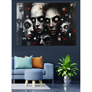 Soyut Korku Yüzleri Dekoratif Kanvas - Mdf Ahşap Tablo 100x140 cm