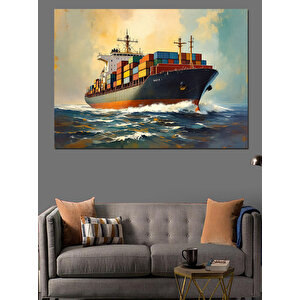 Denizde Dev Kargo Gemisi Dekoratif Kanvas - Mdf Ahşap Tablo
