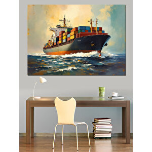 Denizde Dev Kargo Gemisi Dekoratif Kanvas - Mdf Ahşap Tablo