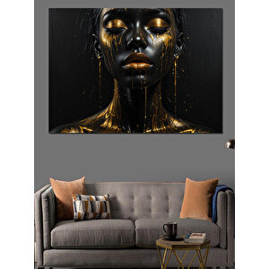 Altın Siyah Yüz Dekoratif Kanvas - Mdf Ahşap Tablo 100x140 cm