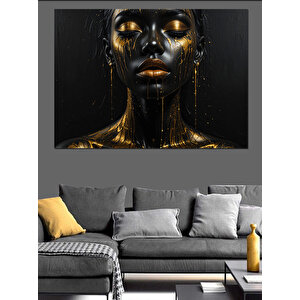 Altın Siyah Yüz Dekoratif Kanvas - Mdf Ahşap Tablo 100x140 cm