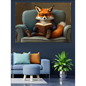 Kitap Okuyan Tilki Dekoratif Kanvas - Mdf Ahşap Tablo