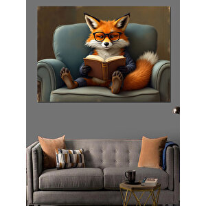 Kitap Okuyan Tilki Dekoratif Kanvas - Mdf Ahşap Tablo