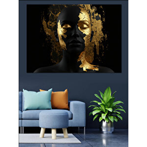 Altın Detaylı Yüz Dekoratif Kanvas - Mdf Ahşap Tablo