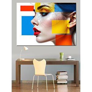 Kübist Kadın Yüzü Dekoratif Kanvas - Mdf Ahşap Tablo