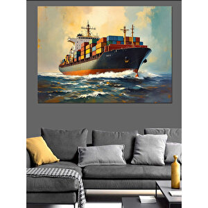 Denizde Dev Kargo Gemisi Dekoratif Kanvas - Mdf Ahşap Tablo 50x70 cm