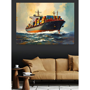 Denizde Dev Kargo Gemisi Dekoratif Kanvas - Mdf Ahşap Tablo 50x70 cm
