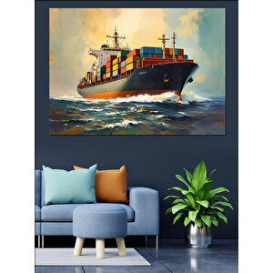 Denizde Dev Kargo Gemisi Dekoratif Kanvas - Mdf Ahşap Tablo 50x70 cm