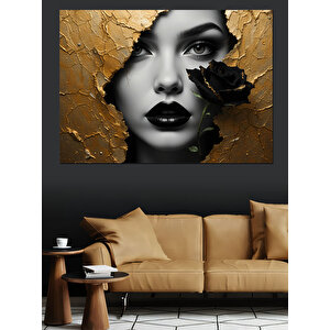 Altın Parçalı Kadın Yüzü Dekoratif Kanvas - Mdf Ahşap Tablo