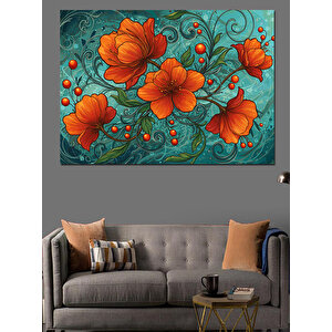 Kırmızı Gelincik Deseni Dekoratif Kanvas - Mdf Ahşap Tablo 35x50 cm