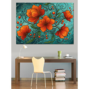 Kırmızı Gelincik Deseni Dekoratif Kanvas - Mdf Ahşap Tablo 35x50 cm