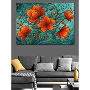 Kırmızı Gelincik Deseni Dekoratif Kanvas - Mdf Ahşap Tablo 35x50 cm